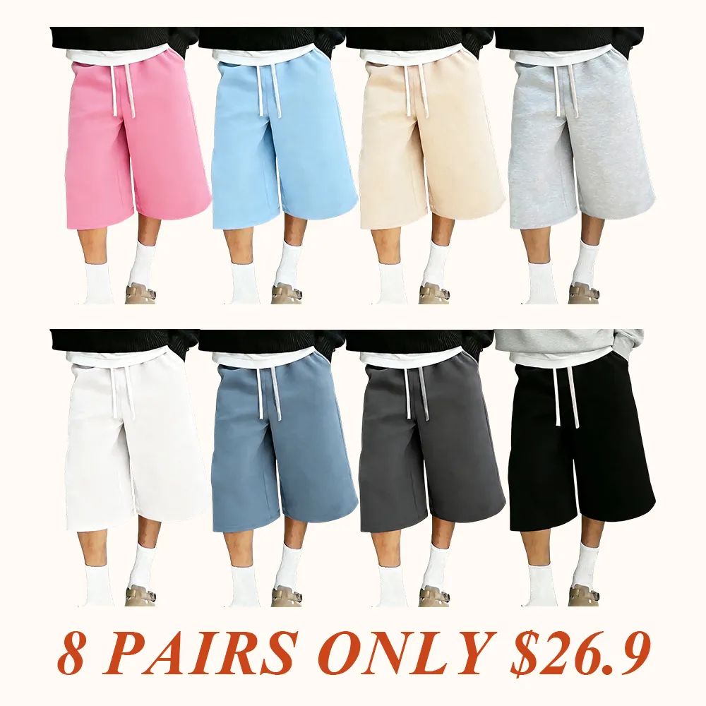 Men’s casual wide-leg shorts with an elastic drawstring waistband, solid color for all seasons, sporty fit