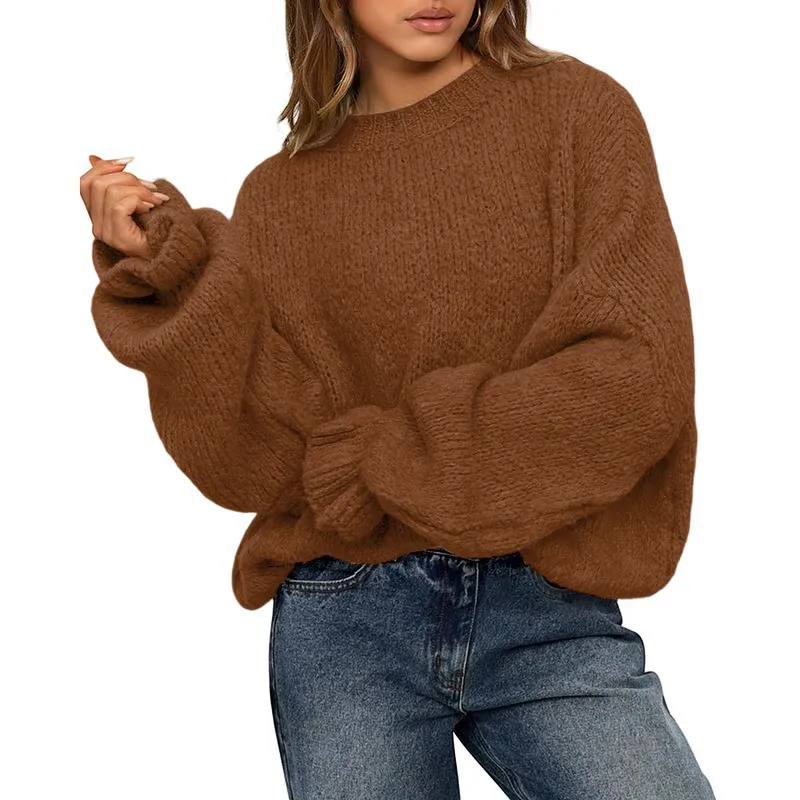 Women's Oversized Sweater Crewneck Long Sleeve Fuzzy Knit Chunky Pullover Sweaters