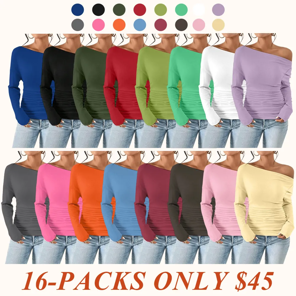 Women's Plain Ruched Asymmetrical Neck Drop Shoulder Tee