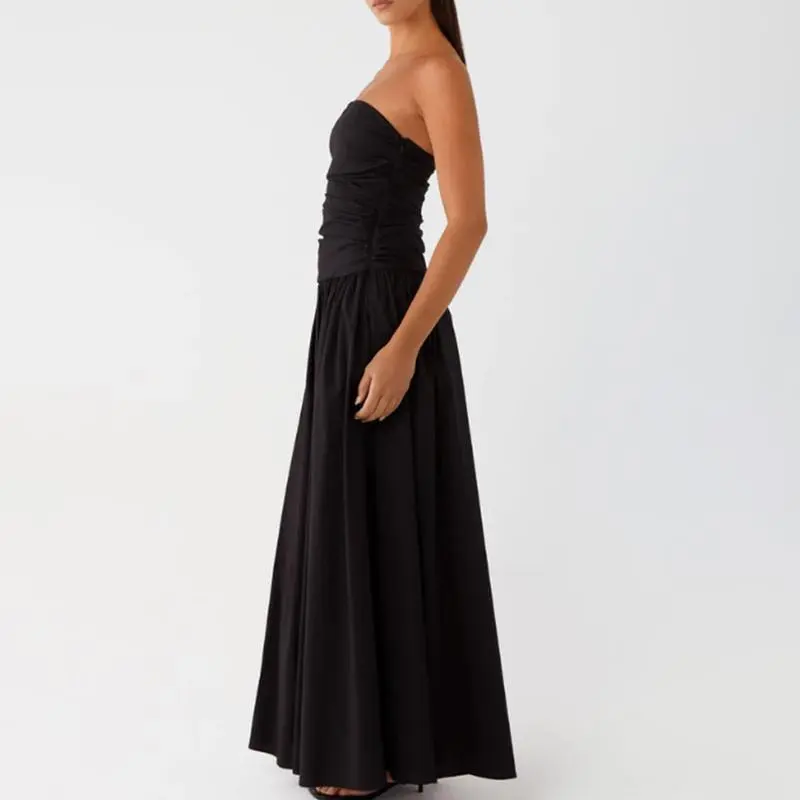 Women's Ruched Backless Boat-Neck Tube Dress