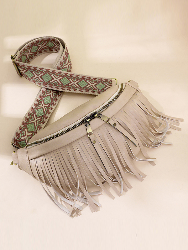 Geometric Tasseled Zipper Crossbody Bags