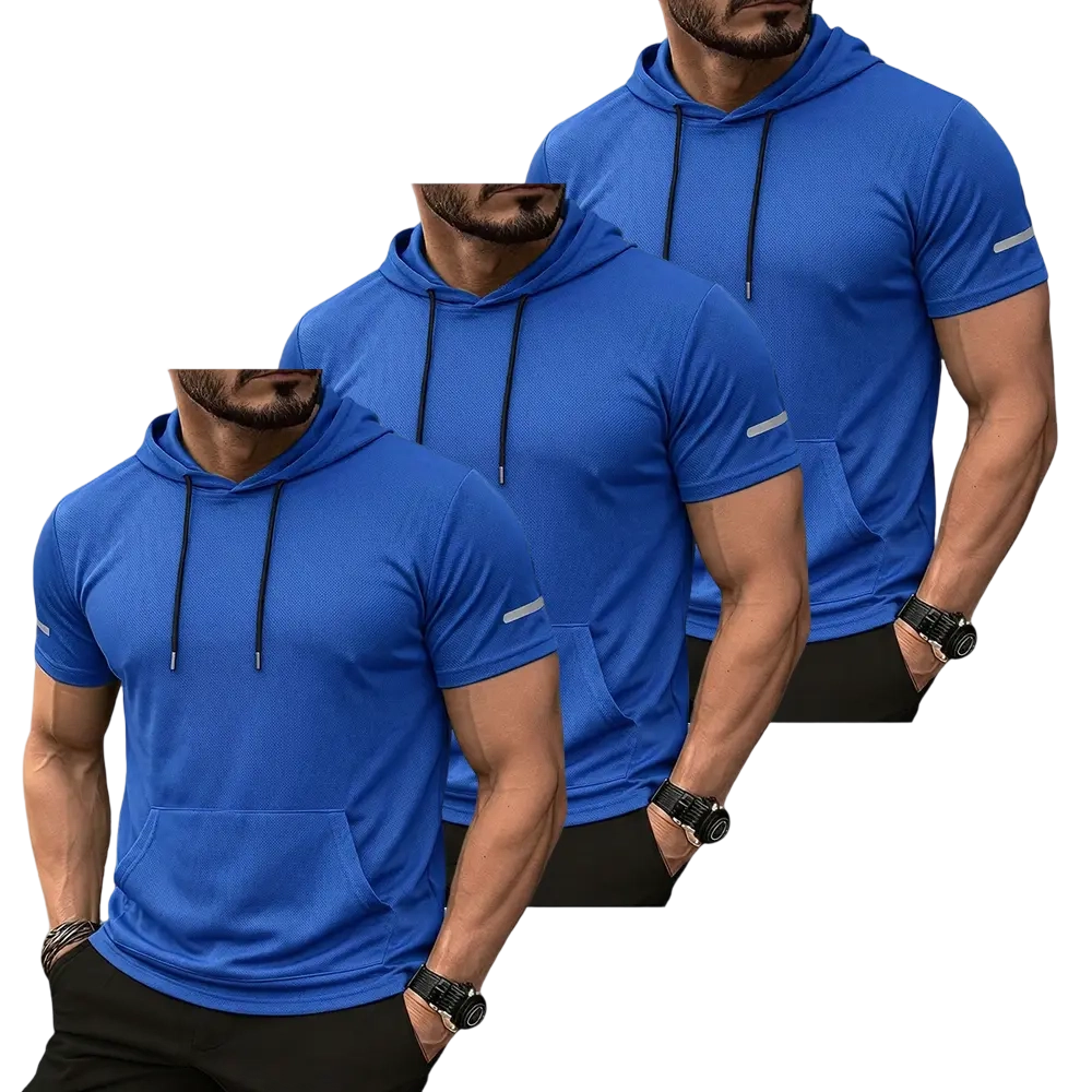 9-Pack Men’s lightweight outdoor hooded T-shirt in smooth mesh fabric—practical for morning runs and hiking
