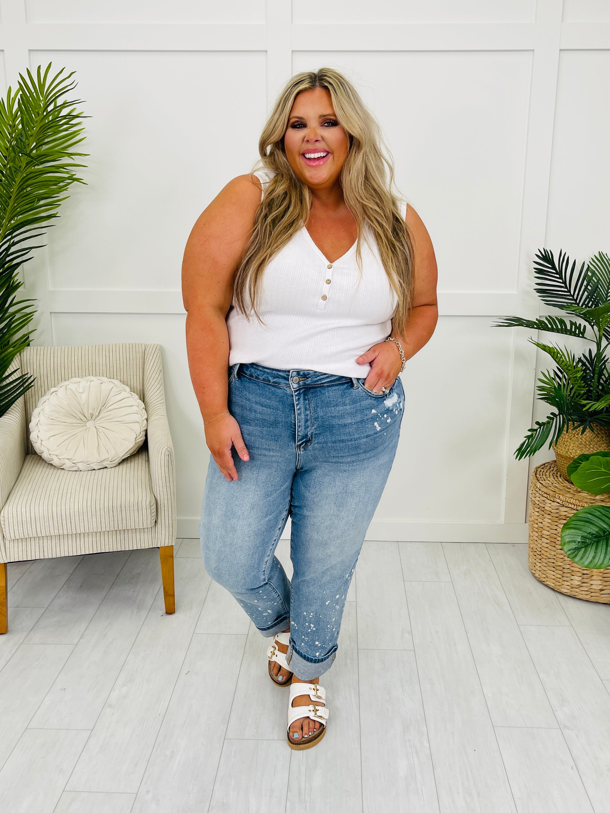 Judy Blue Confident & Carefree Bleach Splatter Boyfriend Jeans