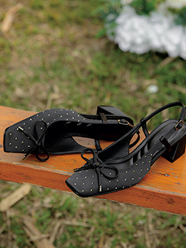 Belt Buckle Rhinestone Split-Joint Square-Toe Sling Shoes Pumps