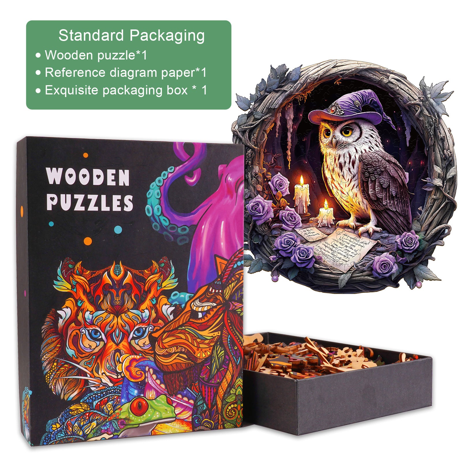 3D Witch Owl Wooden Jigsaw Puzzle