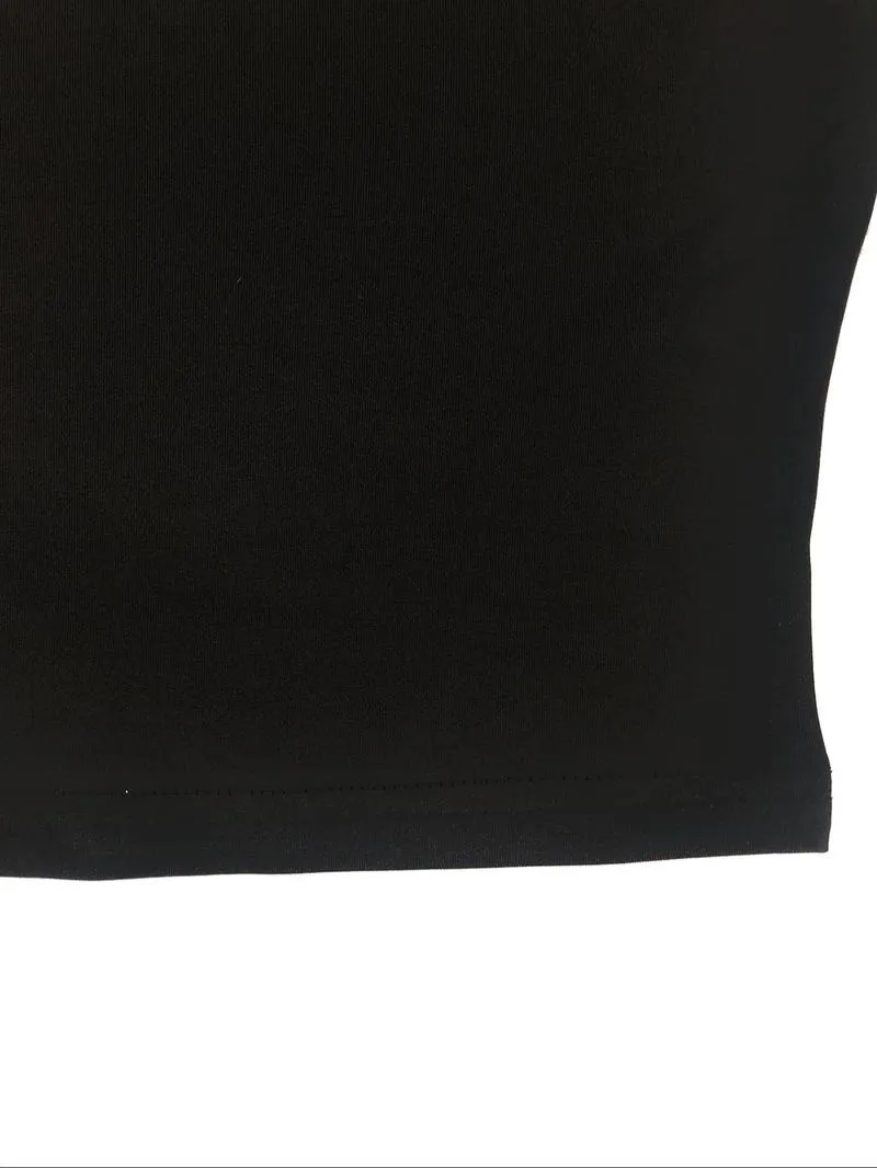 Two-Piece Set Women's Rhinestone Heart Decor Cut Out Crop Top & Skinny Pants Set