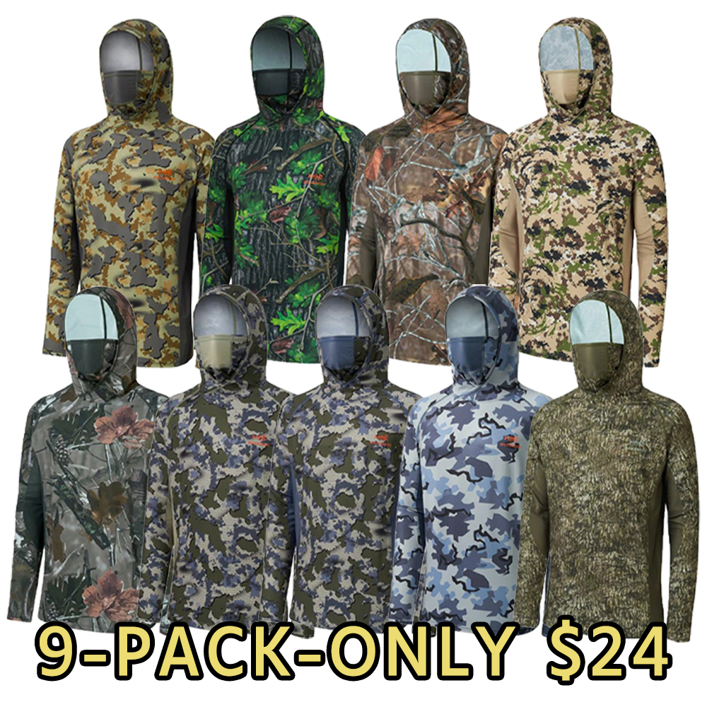 UPF 50+ Long Sleeve Camo Hoodie for Hunting with Mask