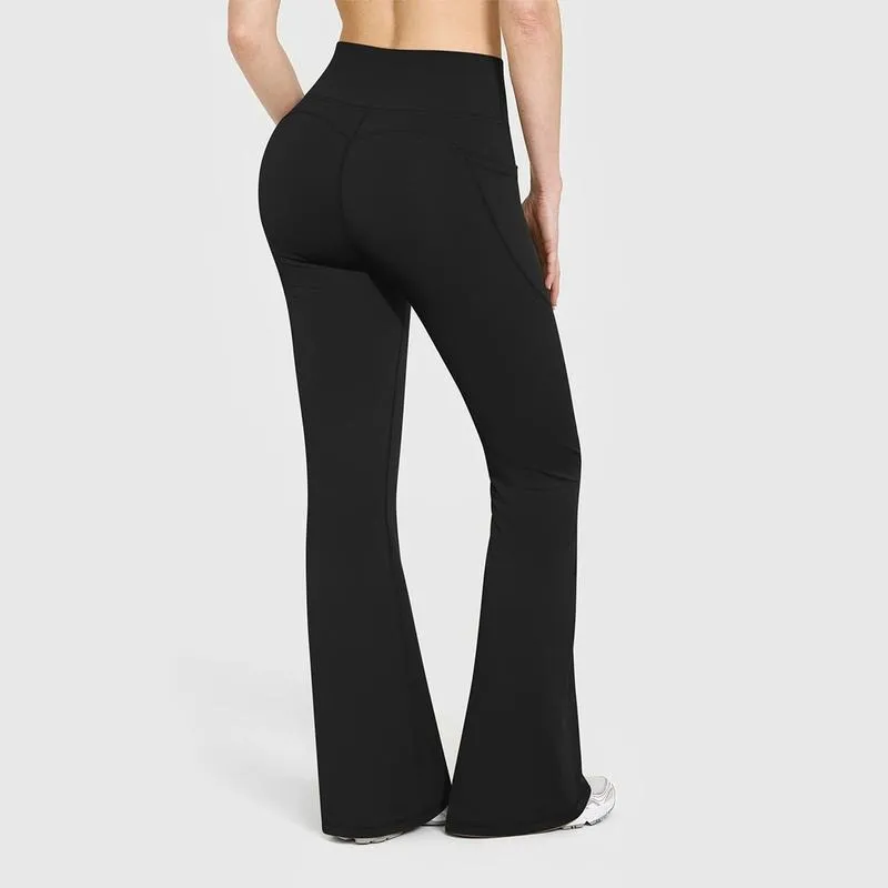 Women Workout Flare High Waist Butt Lifting Casual Soft Leg Flared Bottoms with Pockets