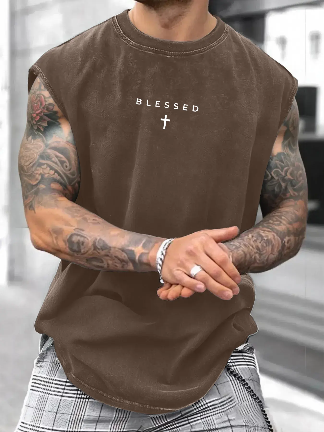 Men's Loose-Fit Sleeveless Short Graphic T-Shirt, Pure Cotton Menswear Streetwear Street Style Summer Top