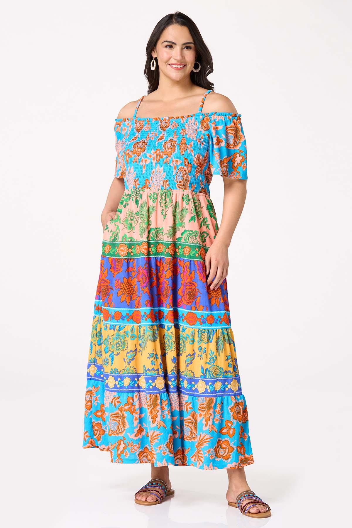 Plus Size Floral Color Block Maxi Dress