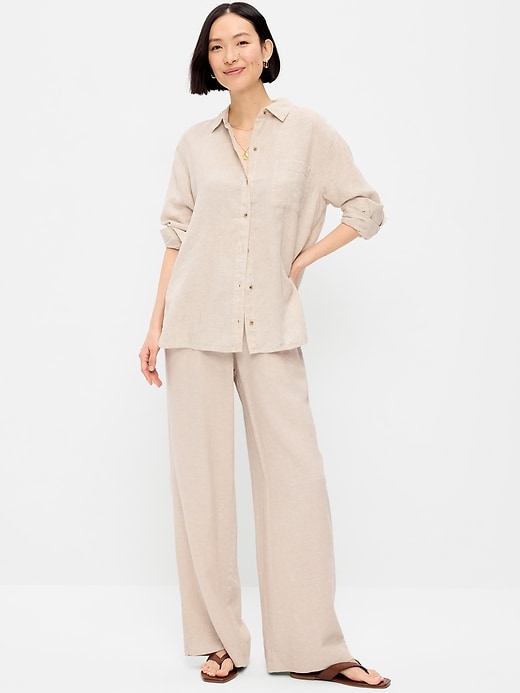 Women's High-Waisted Linen-Blend Wide-Leg Pants