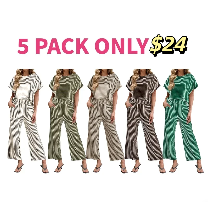 🔥10-PACK (Contain all color)🔥Women's Striped 2 Piece Lounge Set