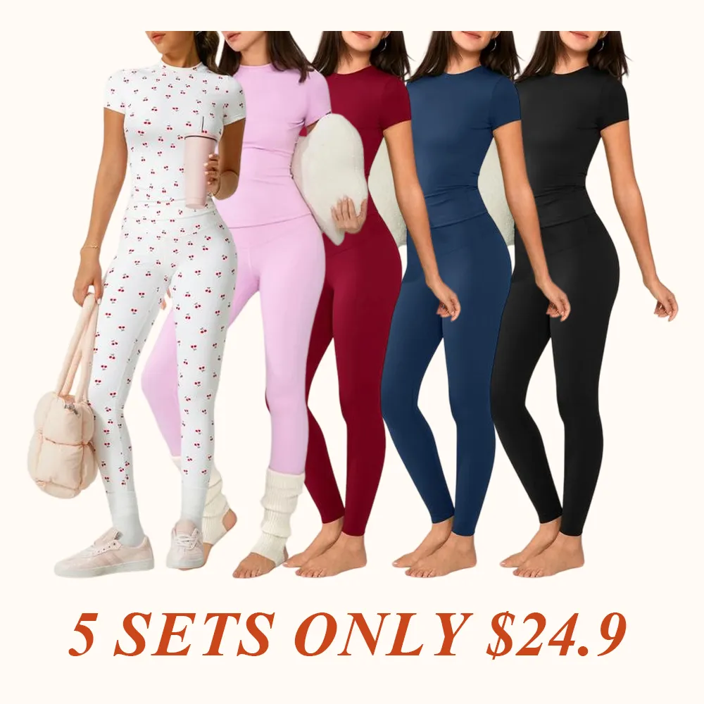 Women's Solid Short Sleeve Tee & Leggings Loungewear, Casual Comfy Round Neck Top & Skinny Pants PJ Set