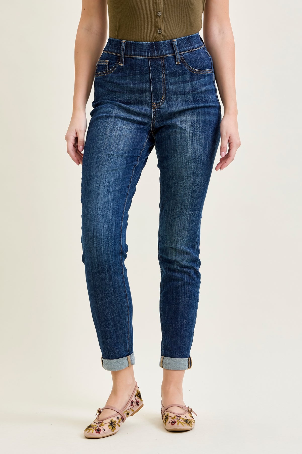 Hailey High Rise Pull On Double Cuffed Slim Jeans