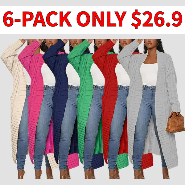 Women's solid color long cardigan with pockets