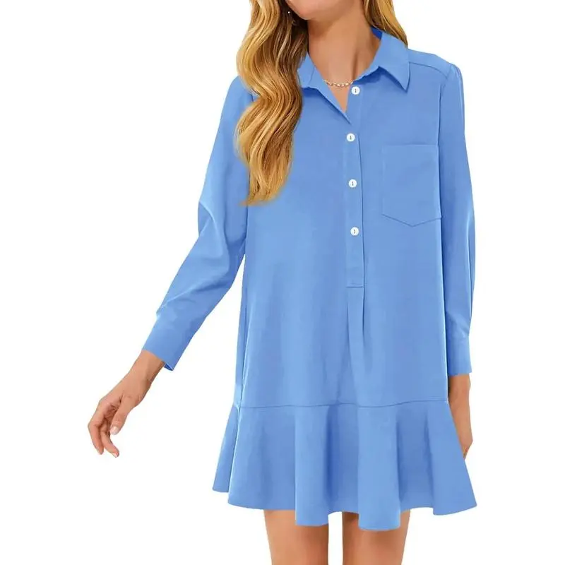 Womens Casual Button Down Shirt Dress