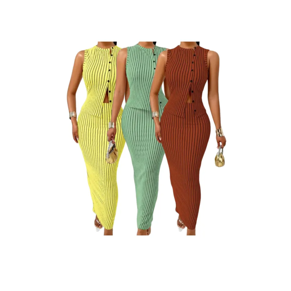 Women's Striped Print Tank & High Waist Skirt