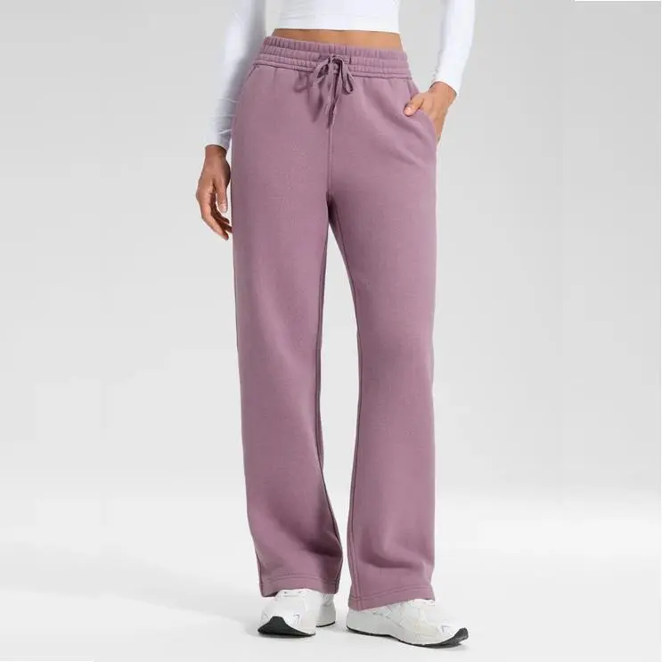 Cotton Fleece Lined Sweatpants Women Straight Leg Casual Lounge Sweat Pants