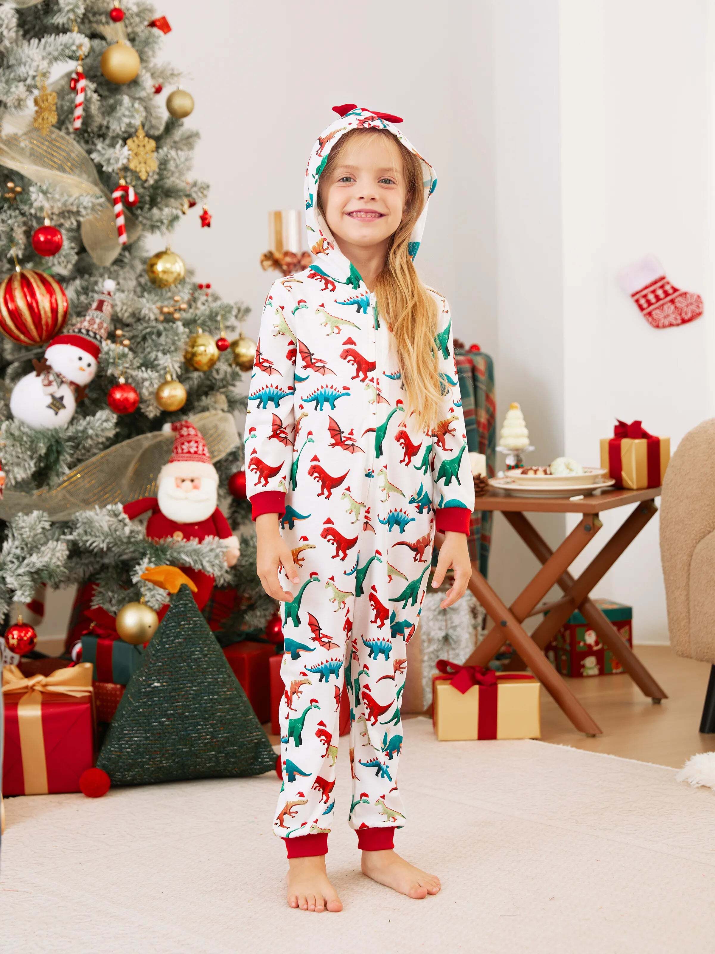 Christmas Family Matching Pajamas with 3D Design Onesie PJS with Christmas Socks Multi-color