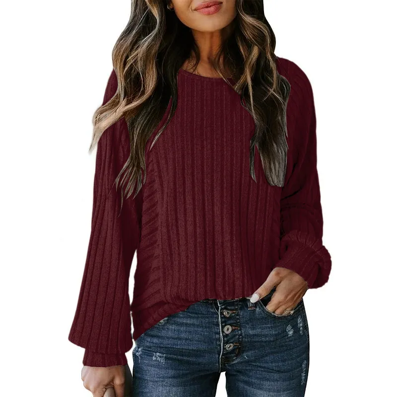 Womens Soft Long Sleeve Crewneck Shirts Fall Casual Loose Fit Knit Tops Blouses