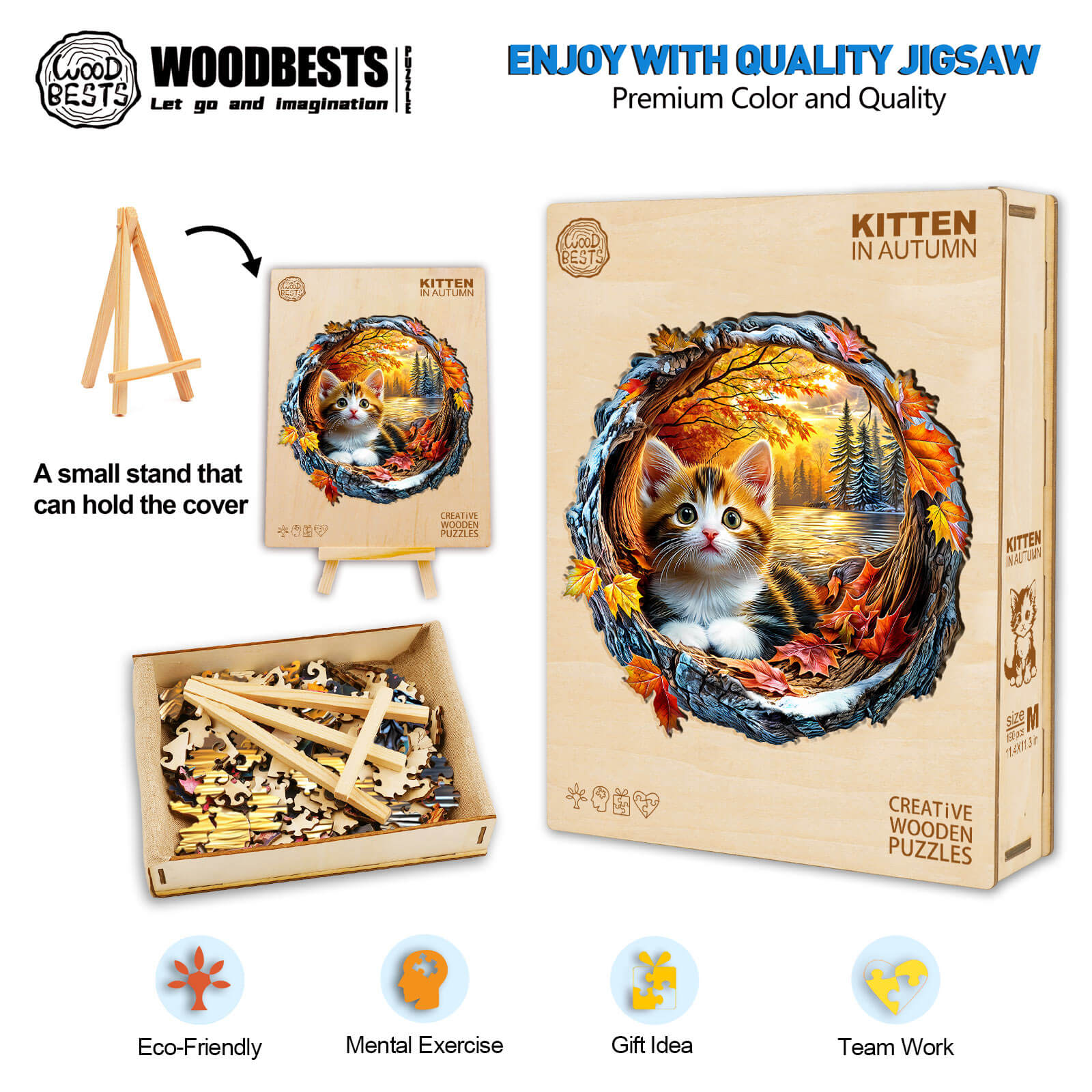 3D Kitten in Autumn Wooden Jigsaw Puzzle