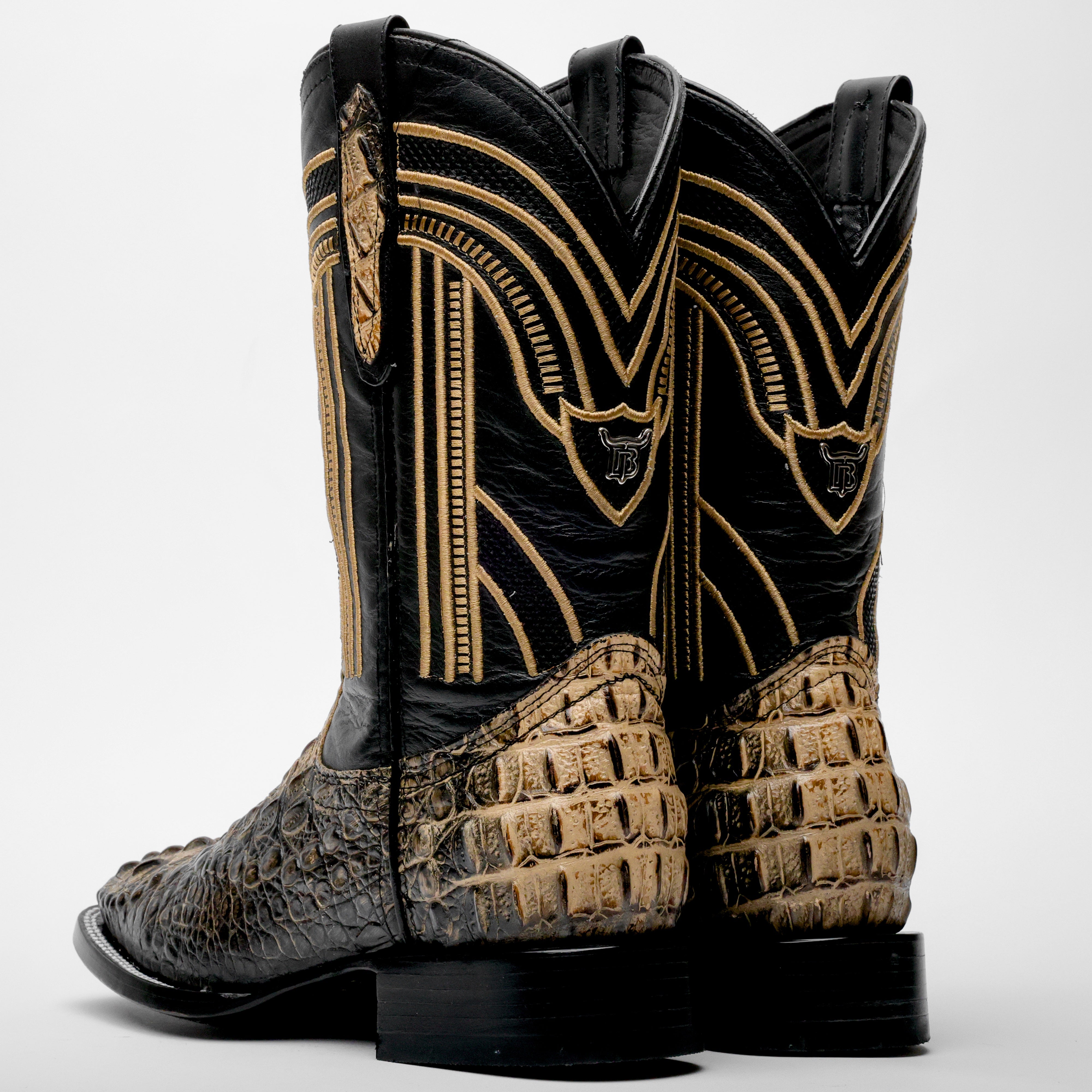 Orix Two-Tone Caiman Neck Leather Boots - Square Toe