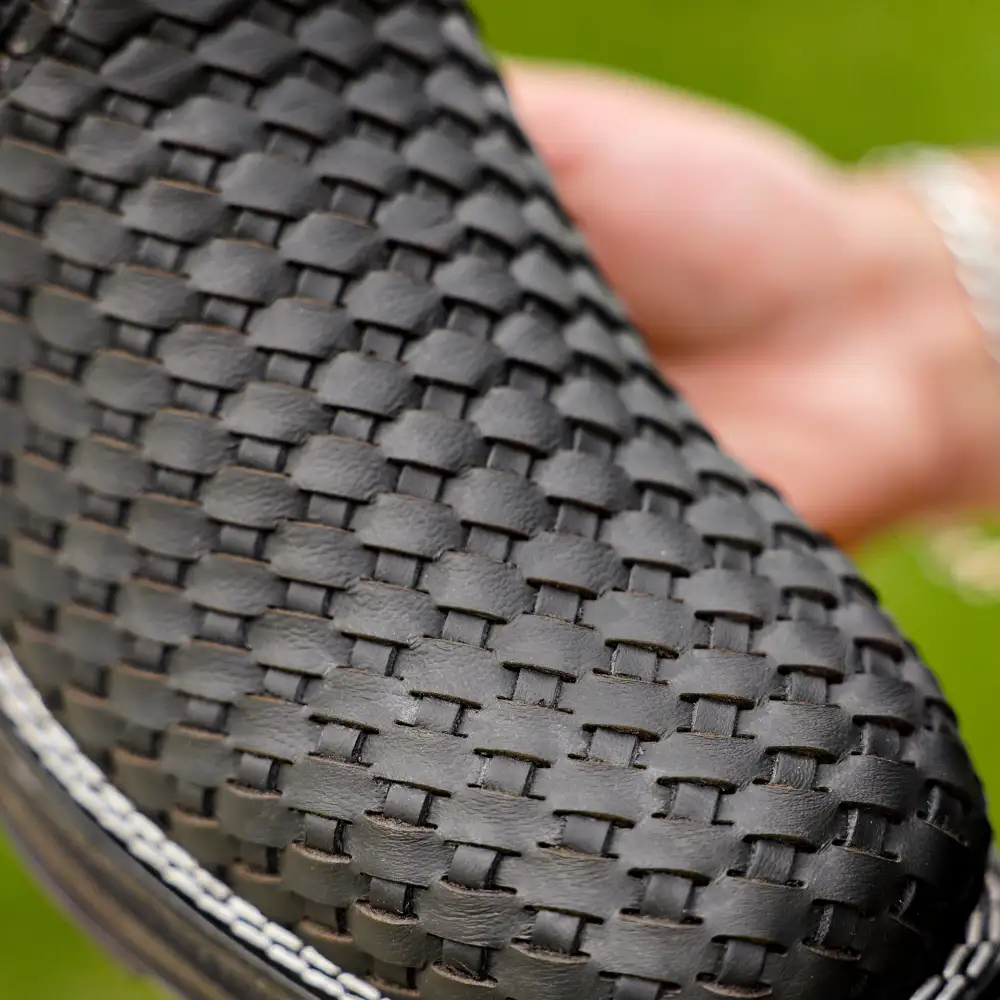 Black Basketweave Leather Boots With 3D Lightweight Sole - Square Toe