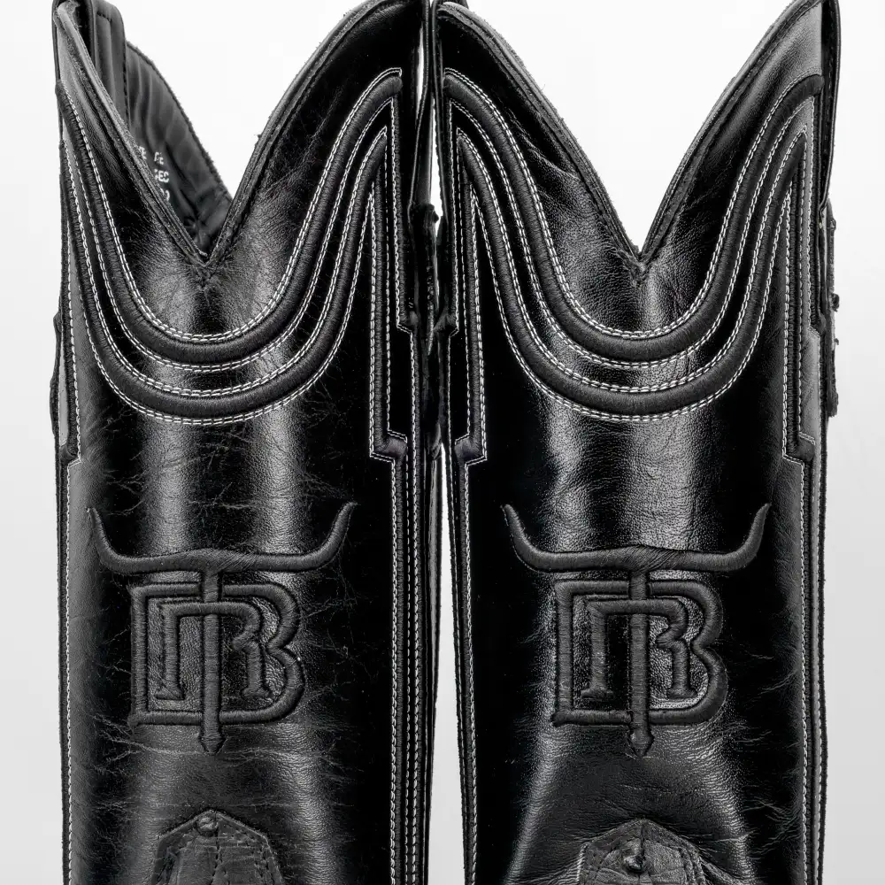 Black Ostrich Leather Boots - Square Toe