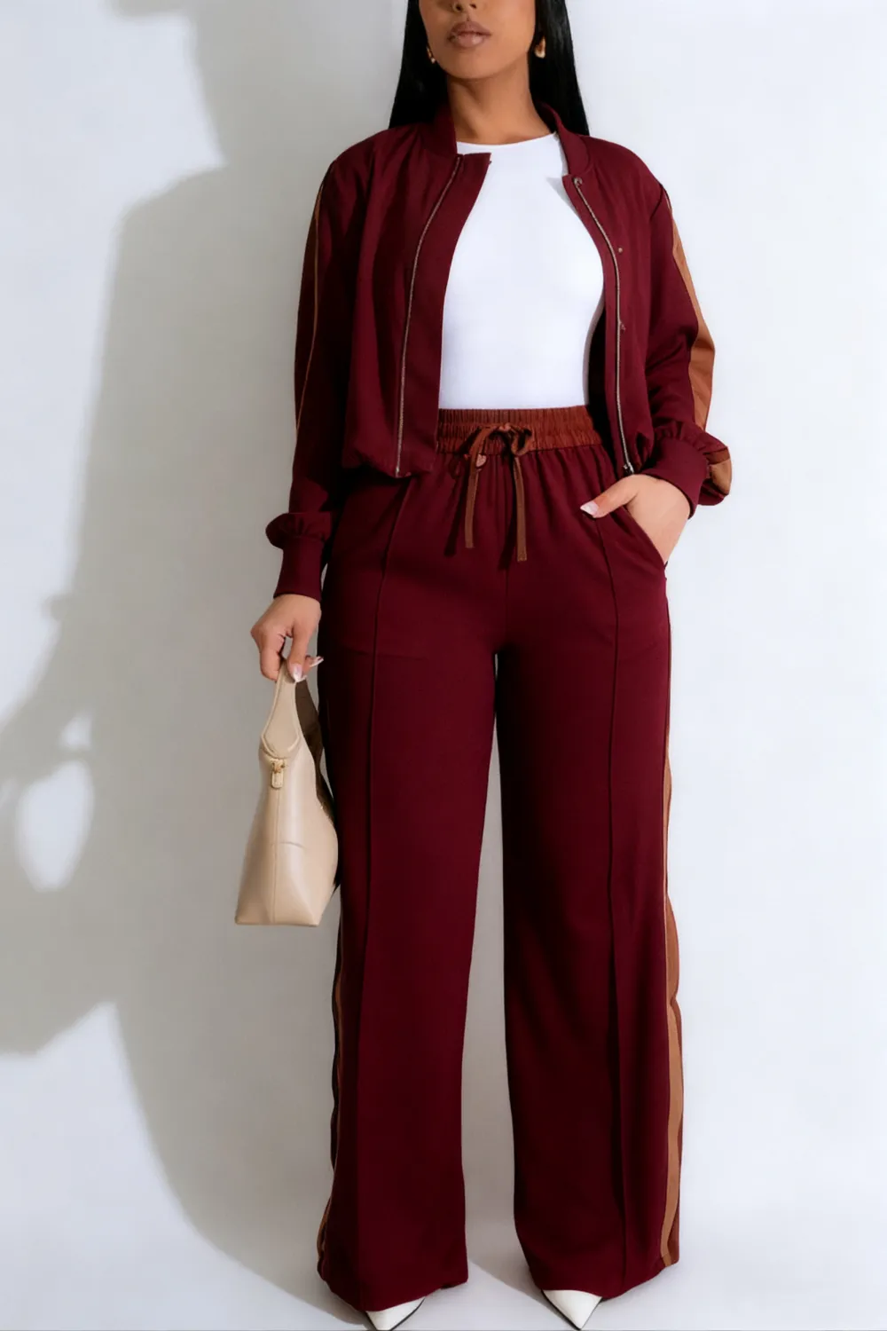 2-piece Set Women's Patchwork Top & Wide Leg Pants Set