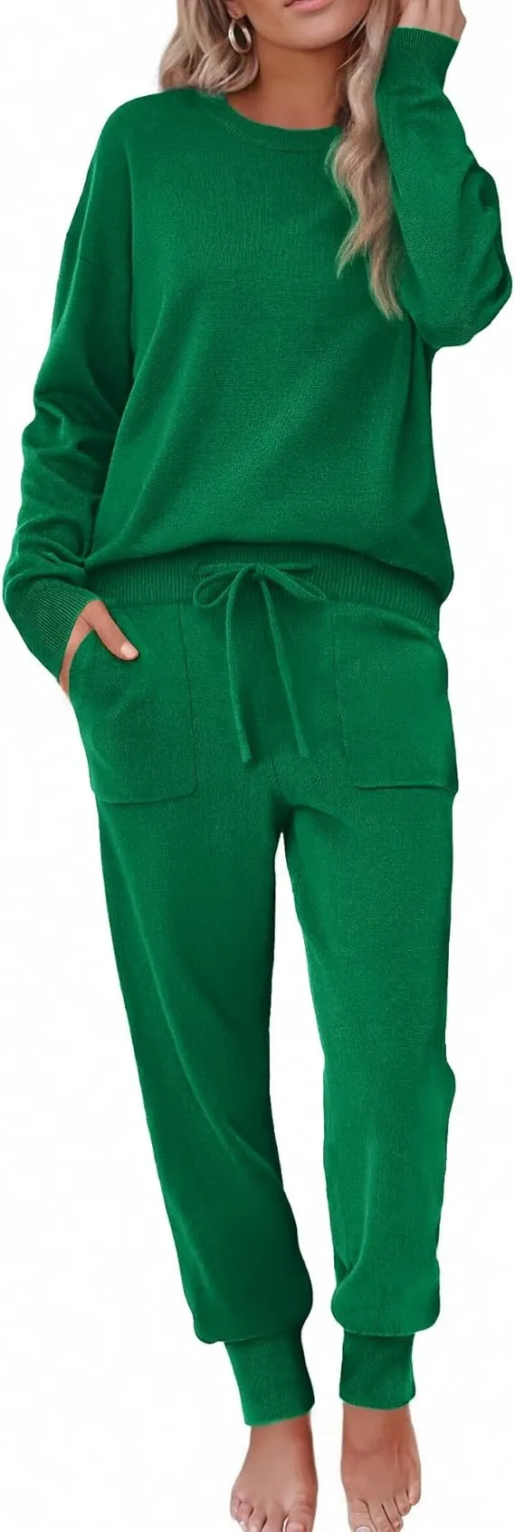 Women's Long Sleeve Knit Loungewear Set Jogger Pants Outfit