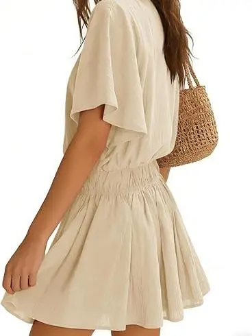 Women’s Casual 2 Piece Outfit Short Sleeve Loose Top and Flowy Mini Skirt Set