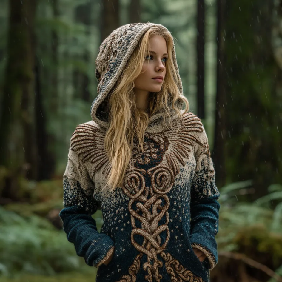 Women's Viking-style Winter Warm Hooded Knitted Sweater