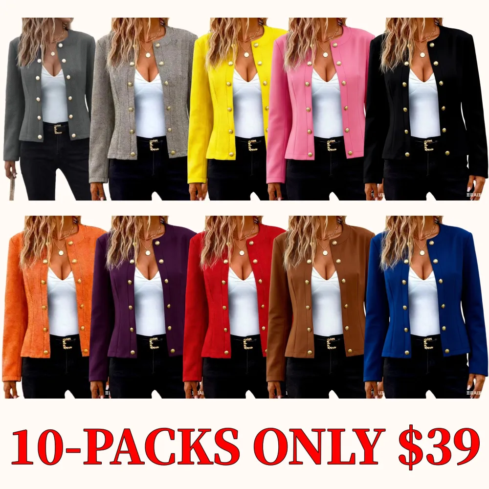 Women's fashionable slim-fit jacket with button embellishments