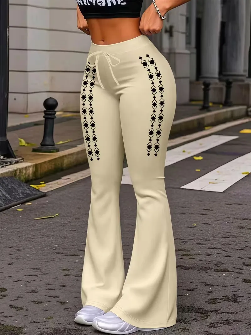 Women's Casual Fashion Long Pants, Unique Print, Drawstring Waist, Milk Silk Yoga Pants