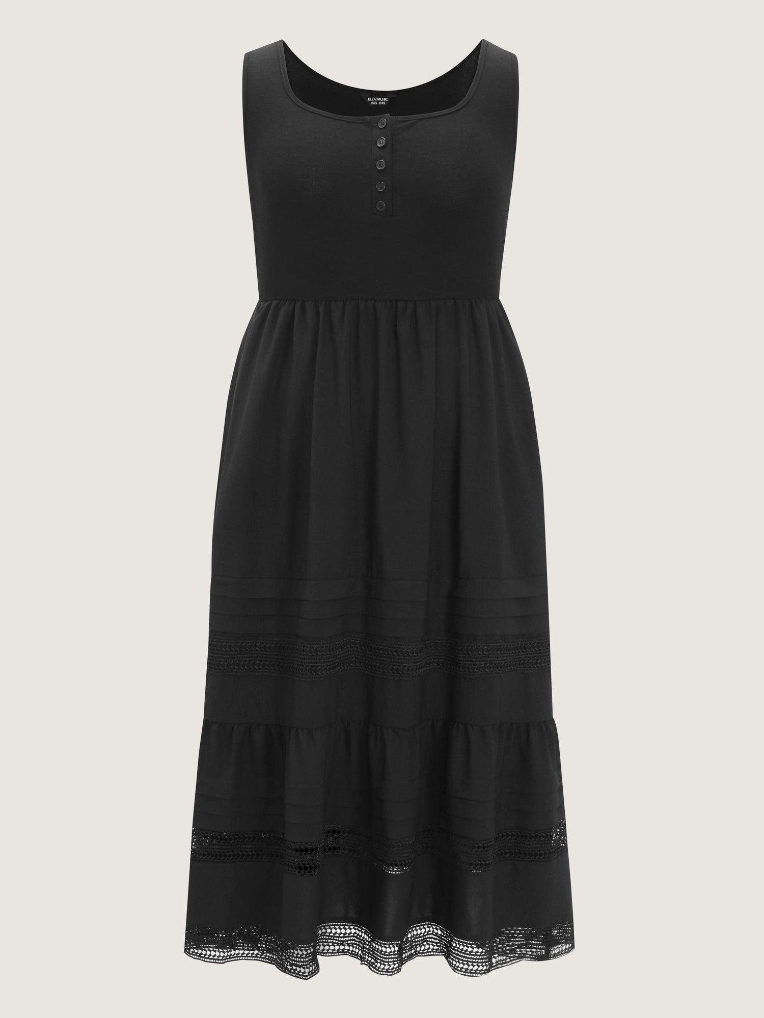 Lace Trim Sheer Button Placket Midi Dress