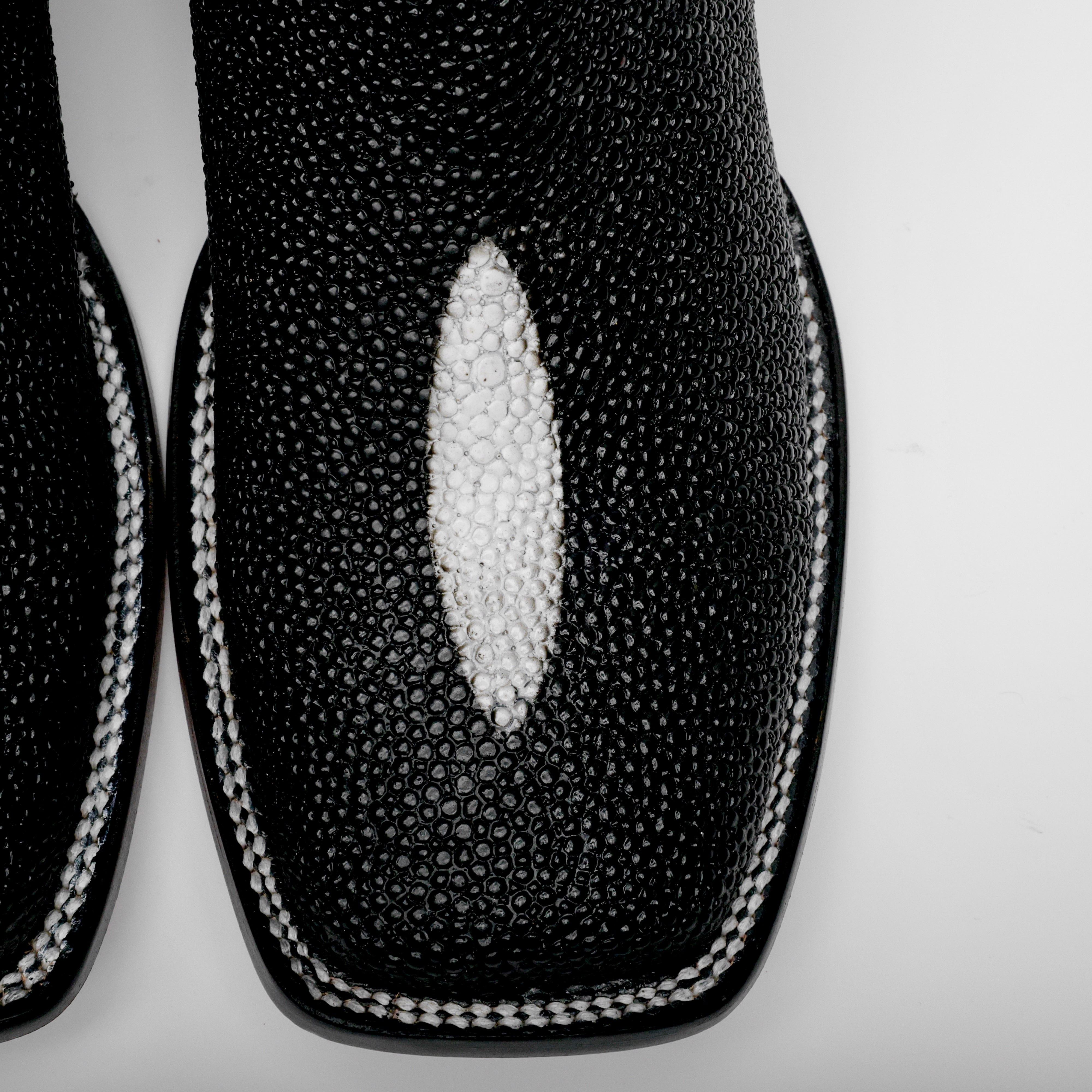 Black Stingray Leather Boots - Square Toe