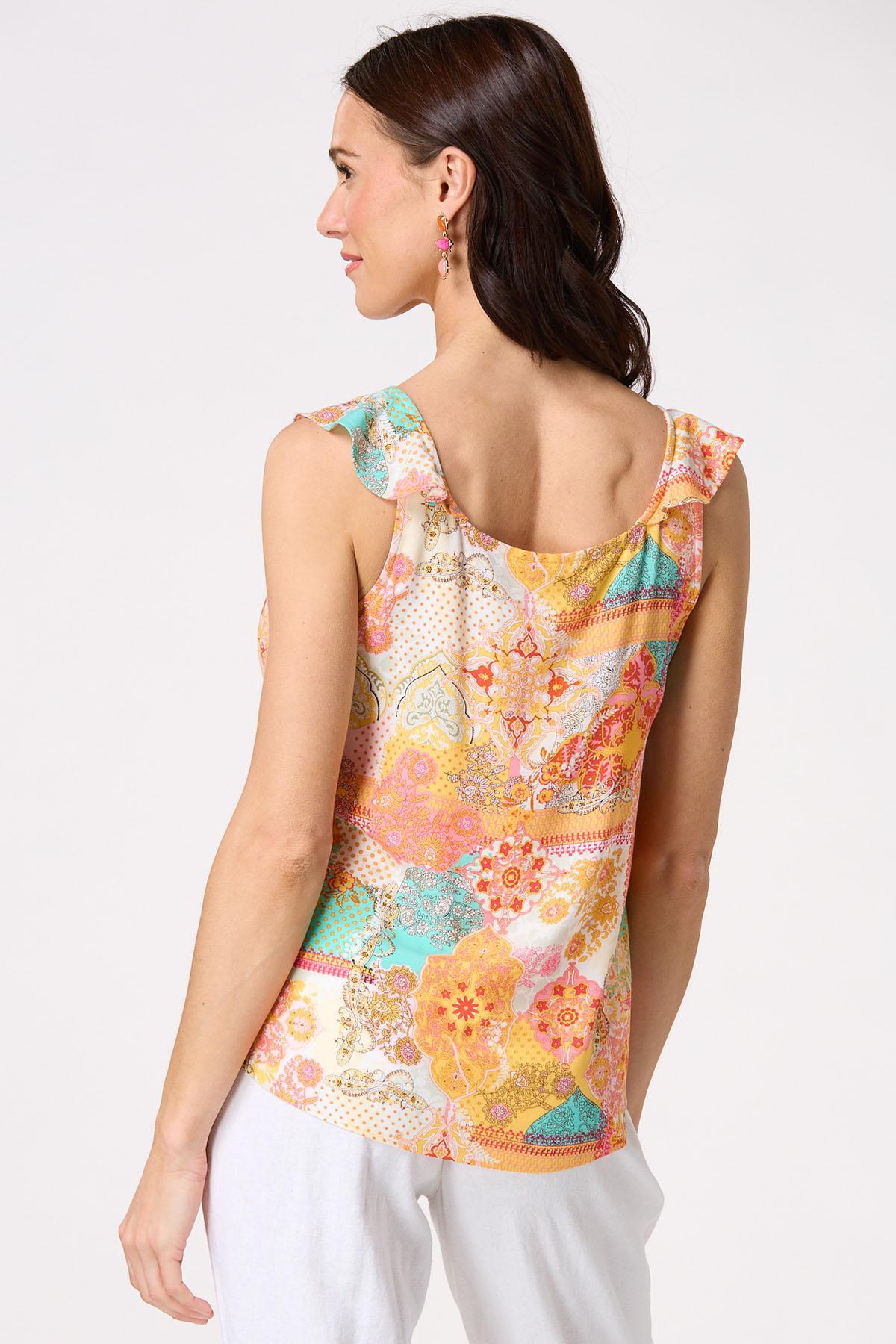 Ruffled Paisley Square Neck Tank