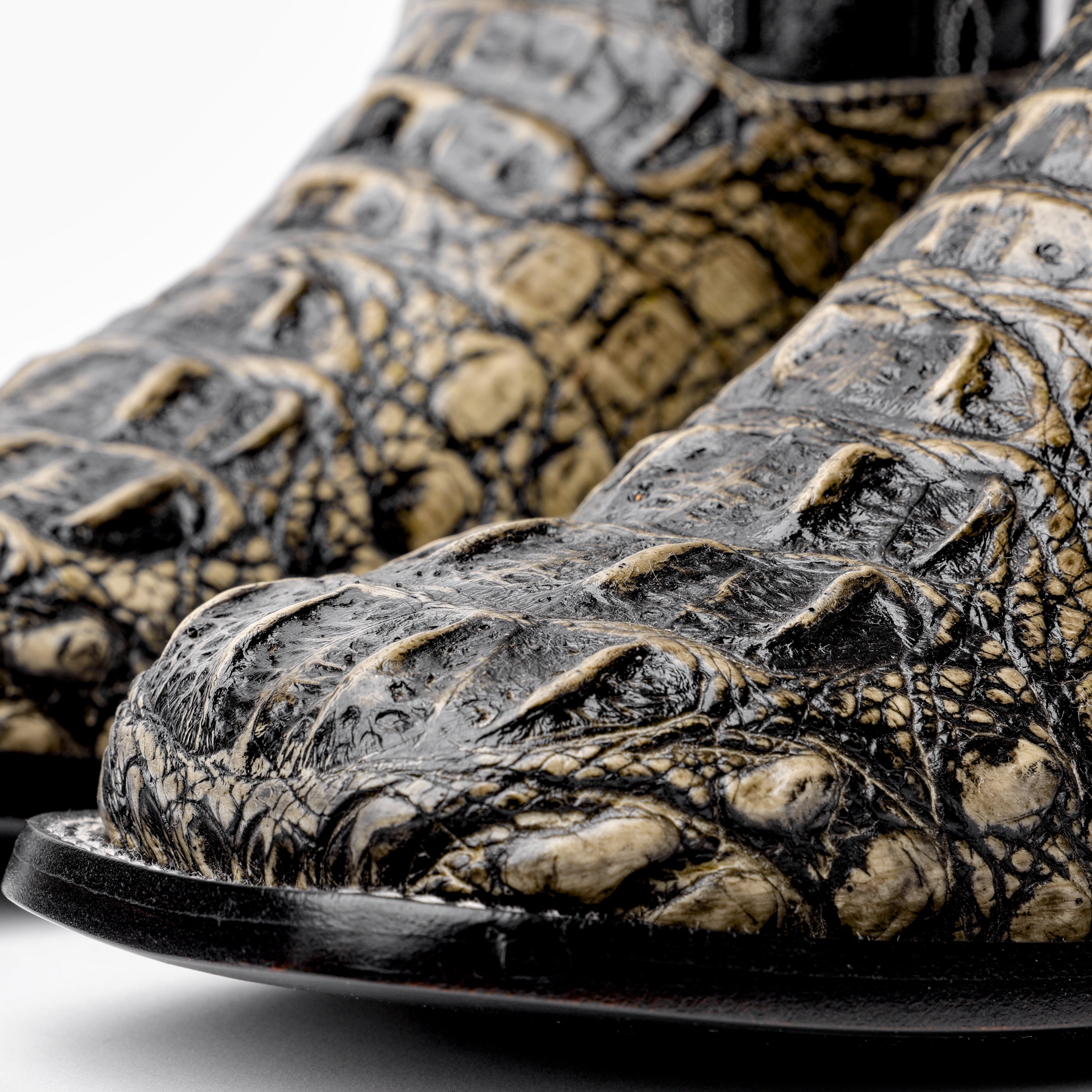 Desert Rustic Caiman Neck Leather Boots - Square Toe