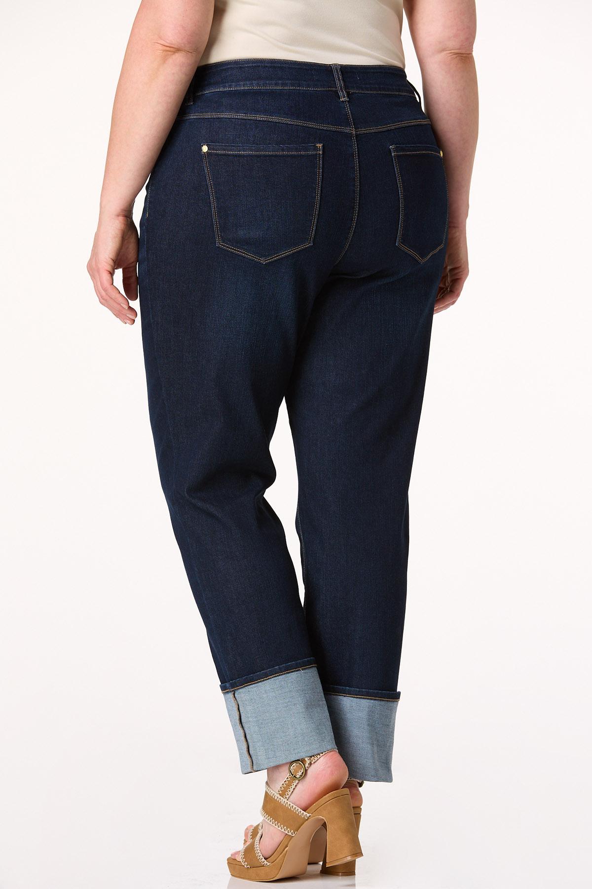 Plus Size Button Fly Cuffed Hem Jeans