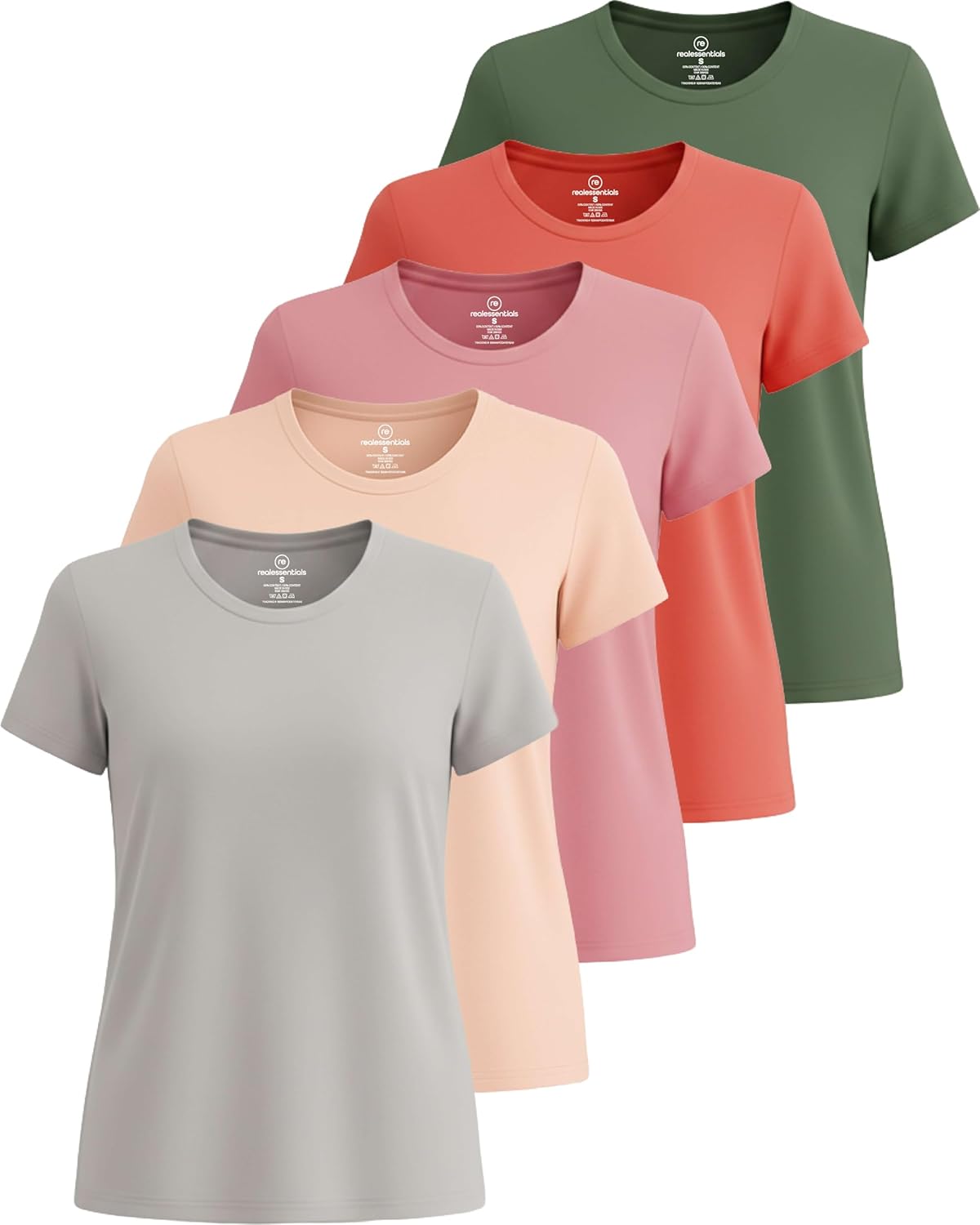 🔥Real Essentials 5 Pack🔥 Women's Short Sleeve T-Shirts Workout Tops Fitness Pilates Gym Activewear Athletic (Plus Available)