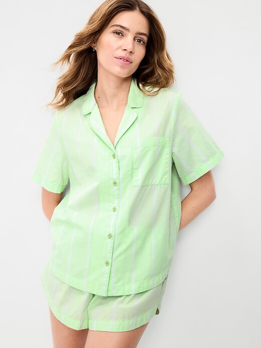 Poplin Pajama Short Set  Green Stripe