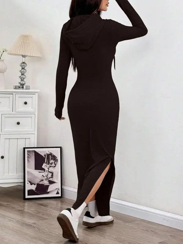 Hooded Slim Knit Dress Fall Winter Daily Wear