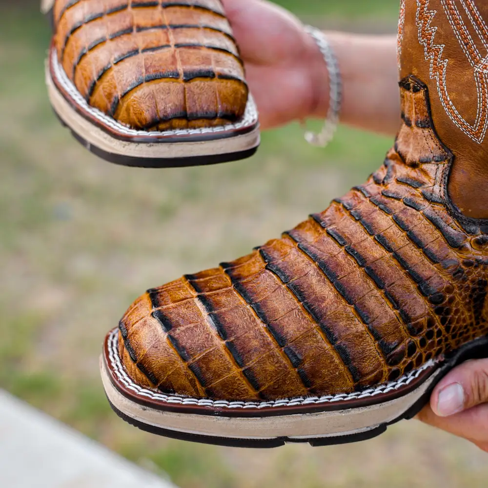 Honey Caiman Belly Leather Boots With 3D Lightweight Sole - Composite Toe