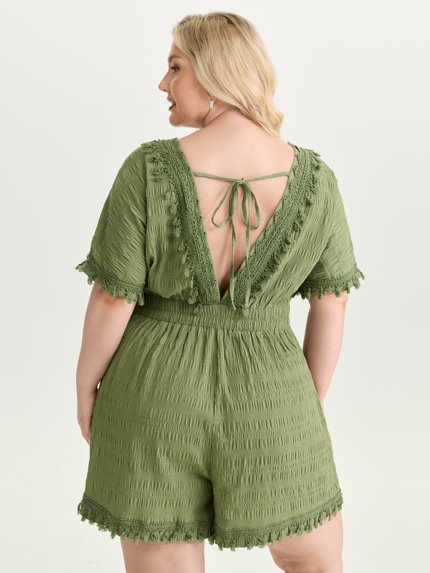 Floral Fringe Lace Neckline Romper