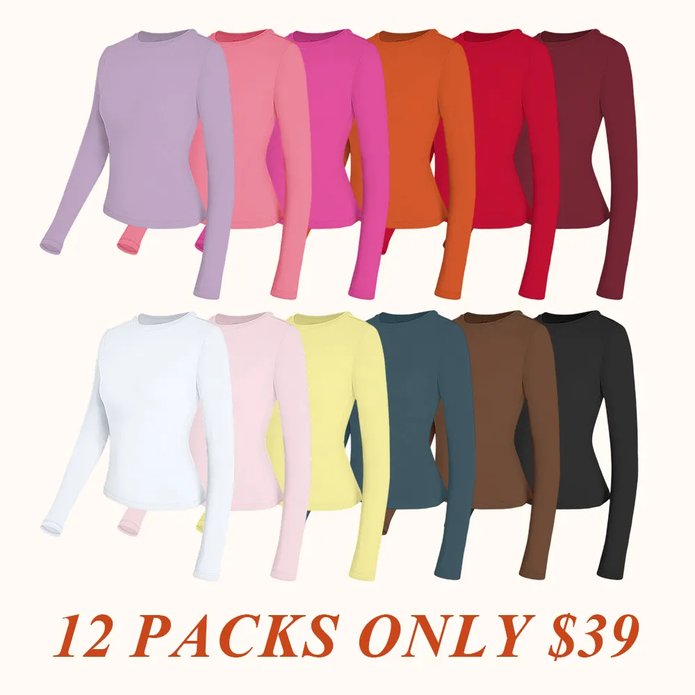 Women's Long Sleeve Shirts Basic Crop Tops