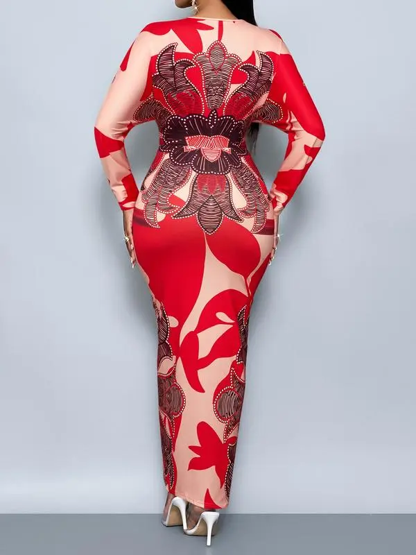 Women's All Over Print Deep V Neck Dress