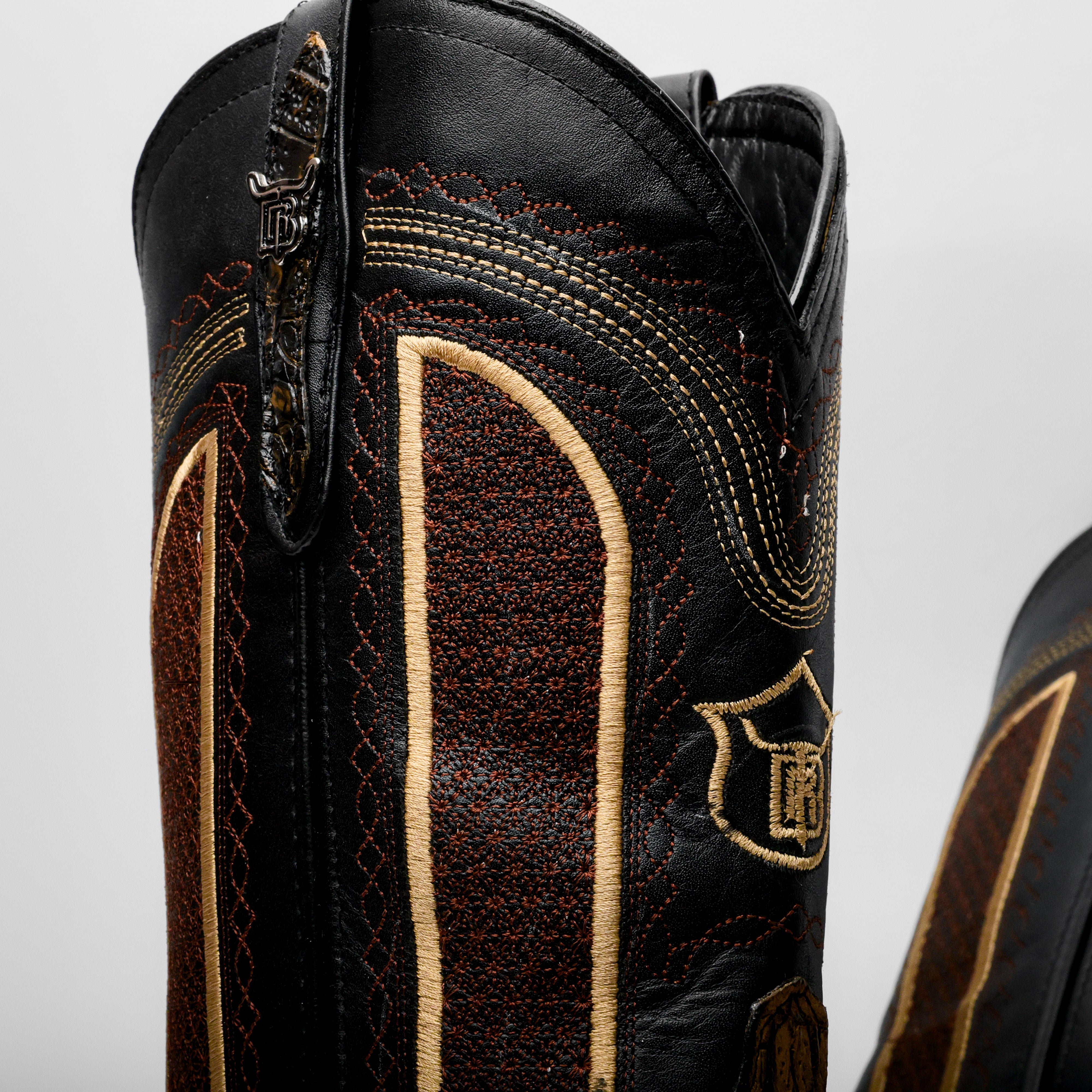 Honey Caiman Neck Leather Boots - Square Toe