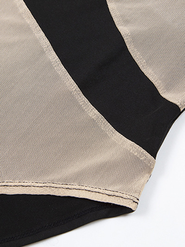 Sleeveless Mesh One-Shoulder Solid Color Split-Joint One-Piece Swimwear