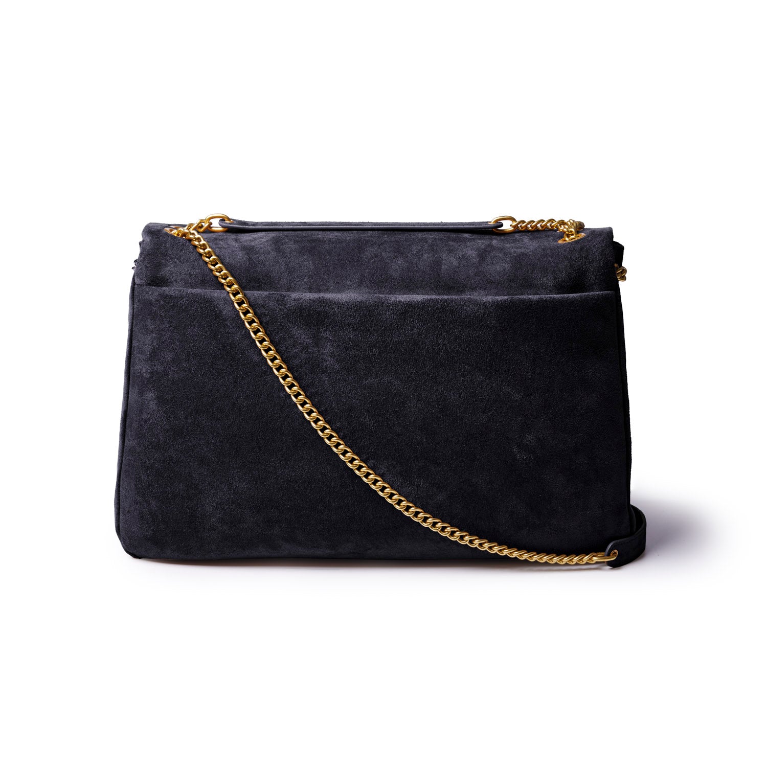 LARGE SUEDE FLAP BAG - BLACK