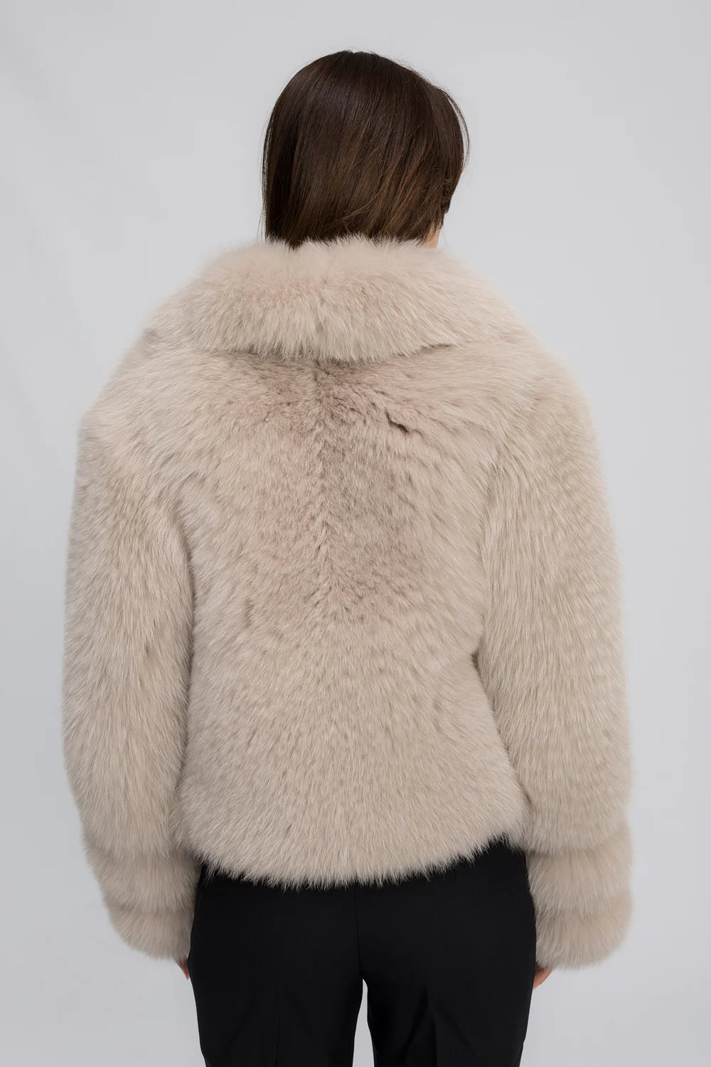 Haină din Blană Naturală de Vulpe Polară, cu Guler Rever, Femei, Ivory Cloud 471